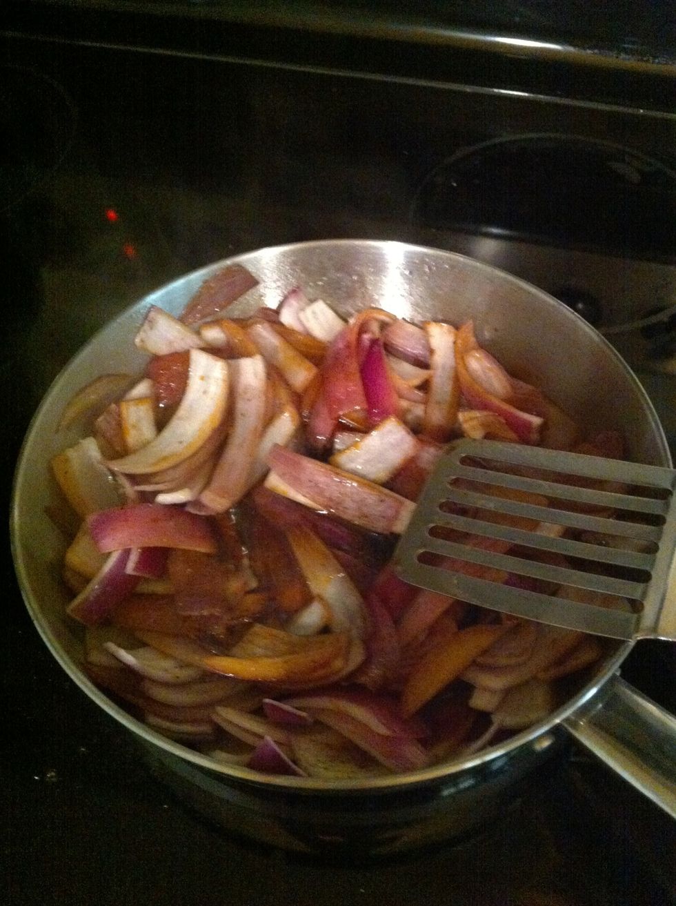 Add salt and pepper to taste. Turn up the heat to medium/high and deglaze with reduce sodium soy sauce and vinegar (again, to your taste preference)