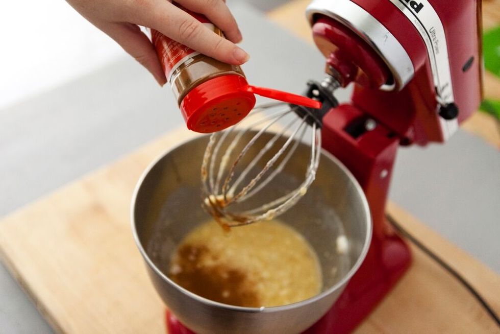 Add salt, baking soda and cinnamon to mixture.