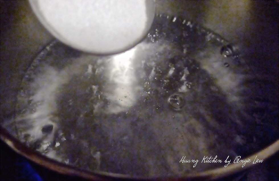 Add salt in a pot of water and bring to a rapid boil.