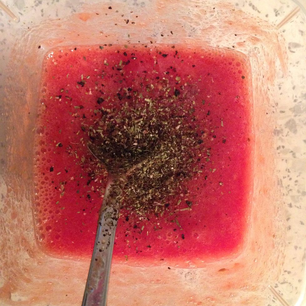 Add salt, pepper and herbs.