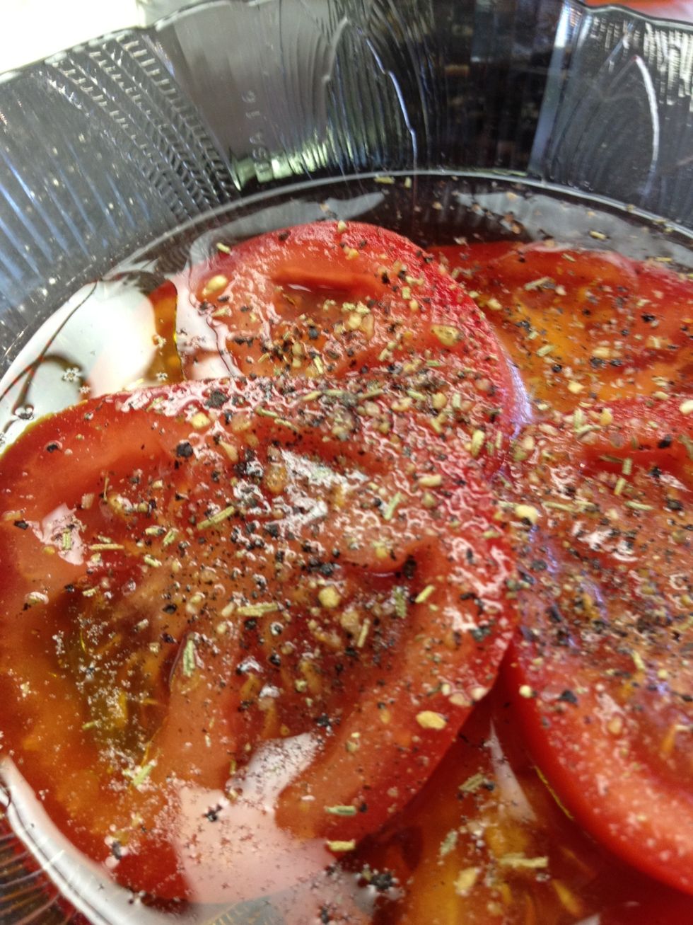 Add salt, pepper, and Italian seasoning (such as McCormic's Italian herb grinder).