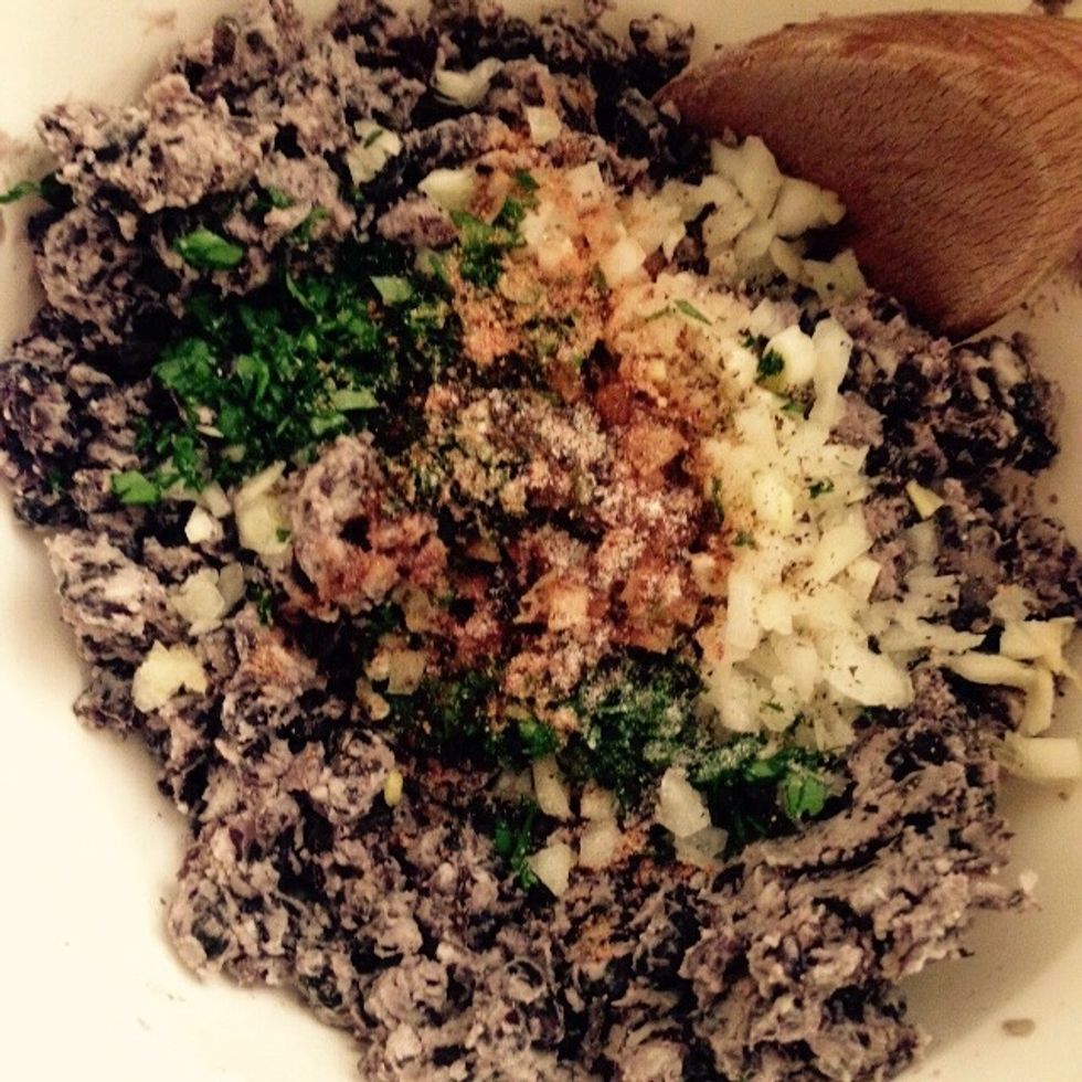 Add salt pepper and olive oil