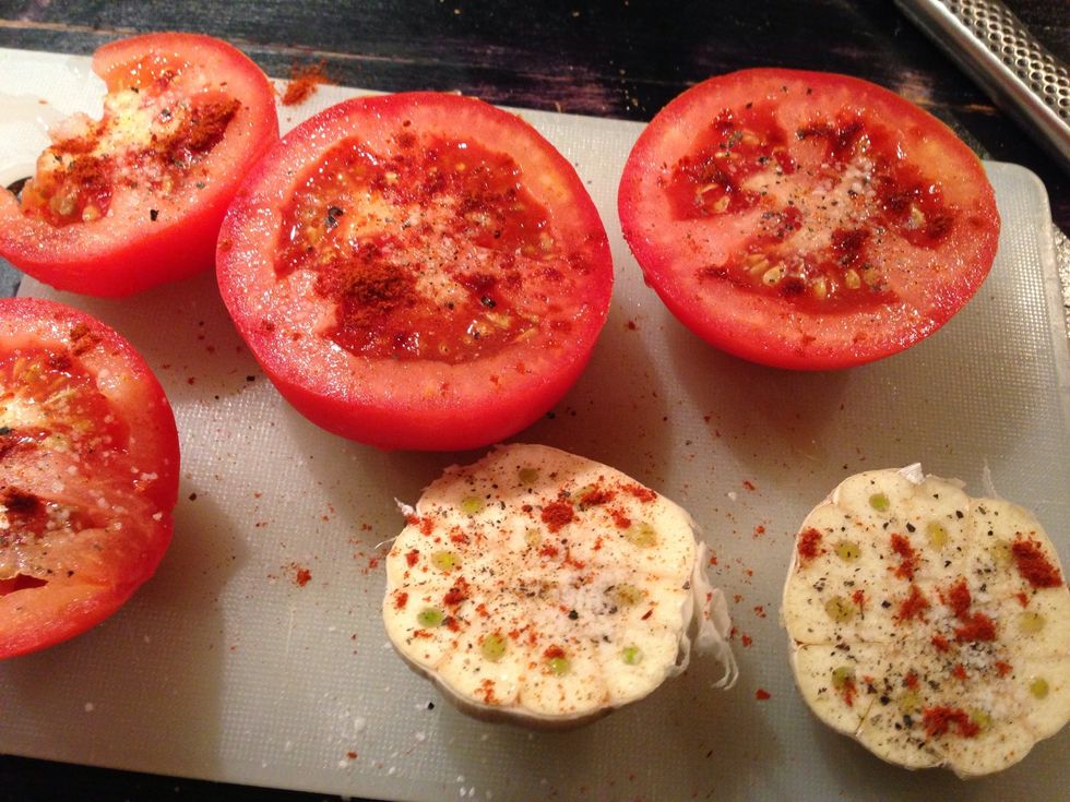 Add salt, pepper and paprika powder on top