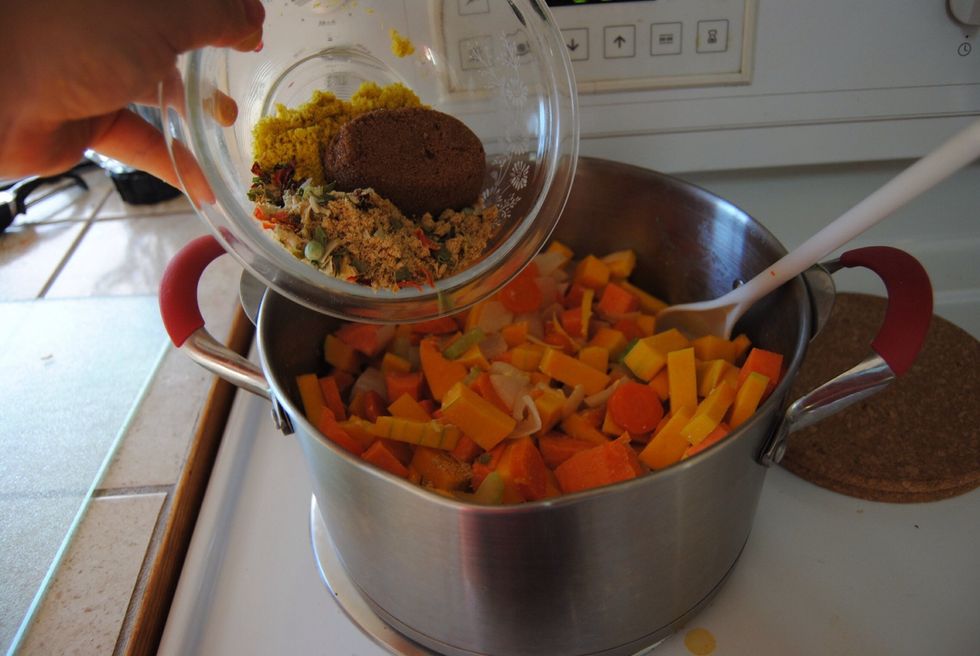 Add salt, pepper, chicken stock, brown sugar and Knorr Vegetable Soup mix to pot