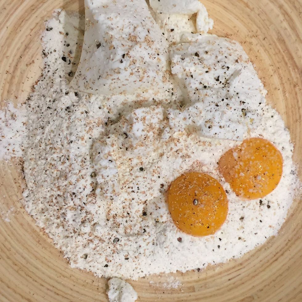 Add salt, pepper, nutmeg, and Parmesan. Also...Add the egg yolks