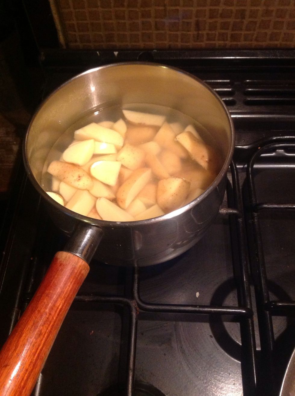 Add salt to the potatoes and boil in water for 10 mins