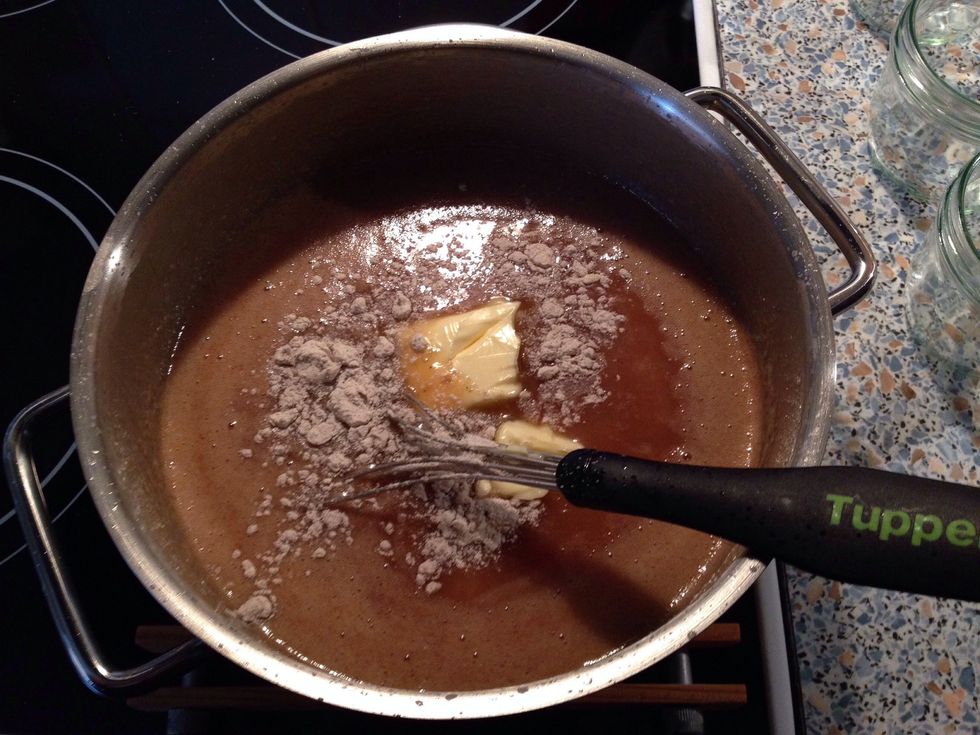 Add salt, vanilla extract and chunk of butter. Stir until incorporated.