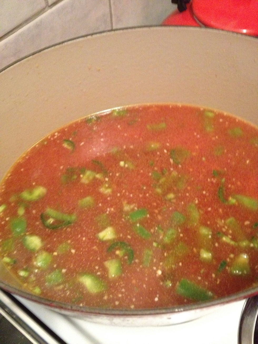 Add sarracha sauce,tomato sauce,chicken broth, water, seasonings bring to boil