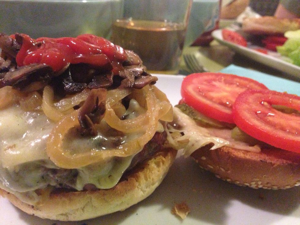 Add saut\u00e9ed onions and mushrooms, veggies of your choice and some hot sauce.