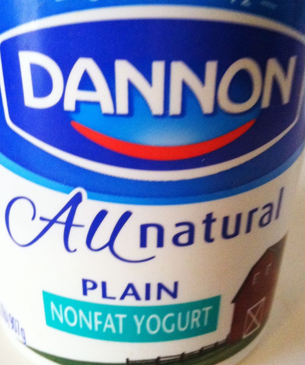 Add scoops of non-fat yogurt, to taste. Add more yogurt for a tangy flavor.
