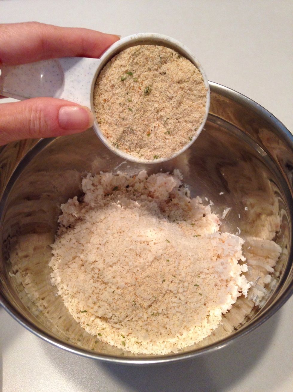 Add seasoned bread crumbs.