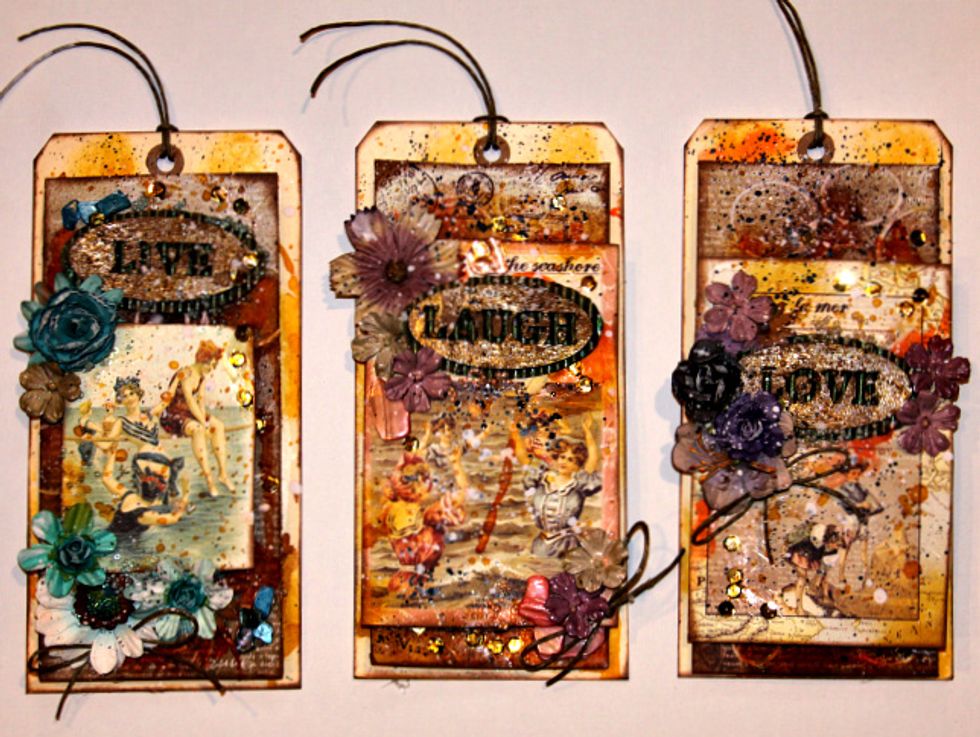 Add seed beads, sequins and twine to finish.