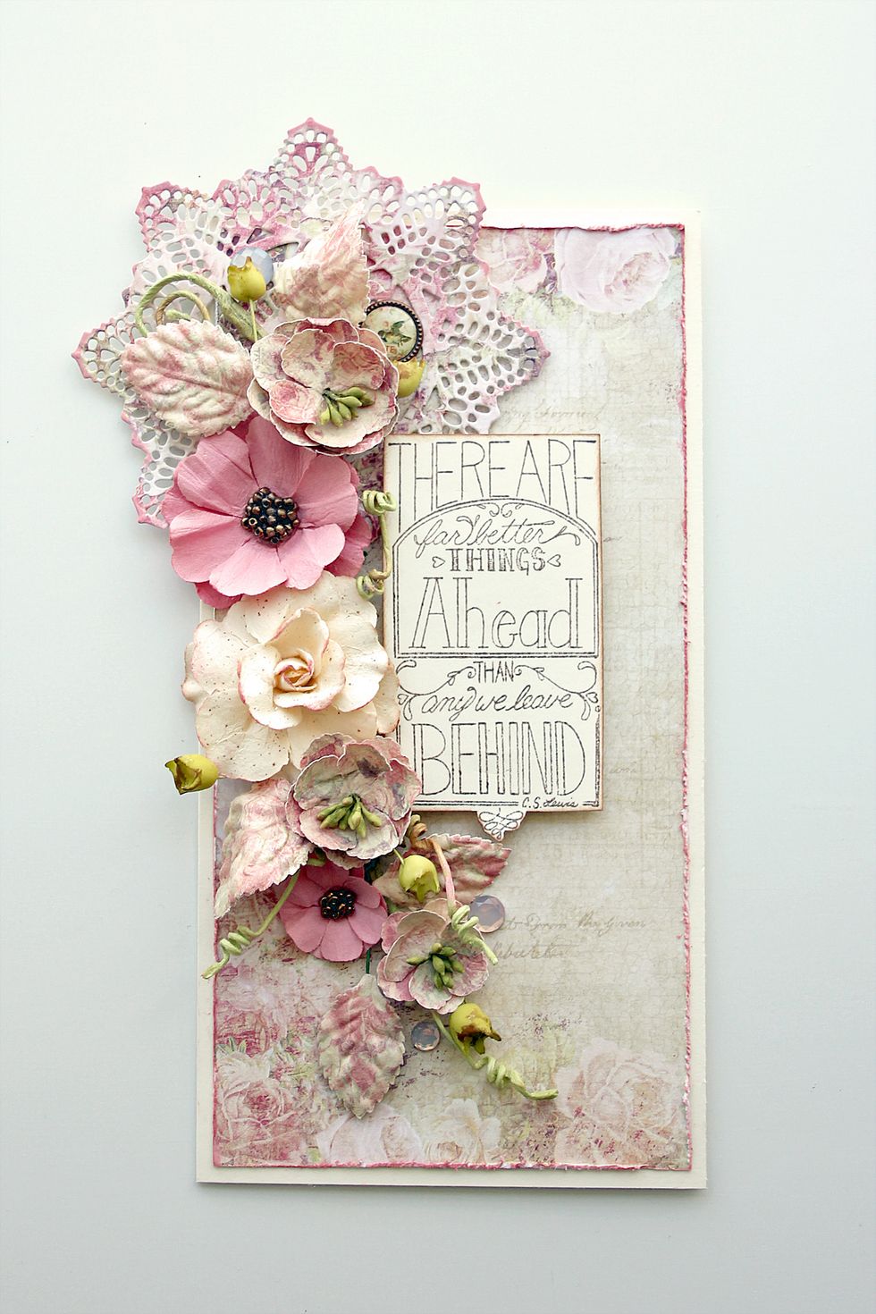 Add sentiment to the center of the card base.