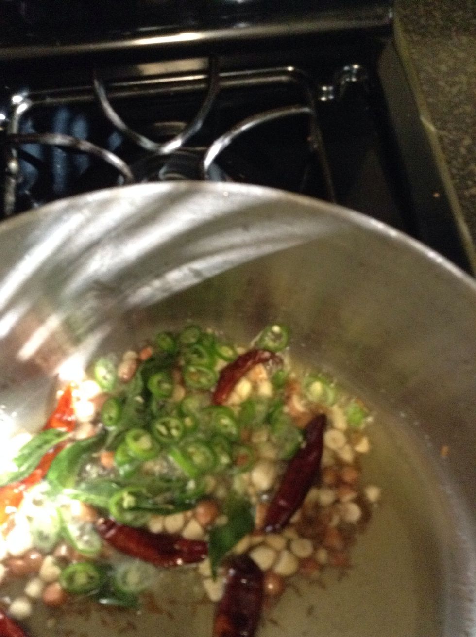 Add sesame seeds, green chillies and stir it for few seconds