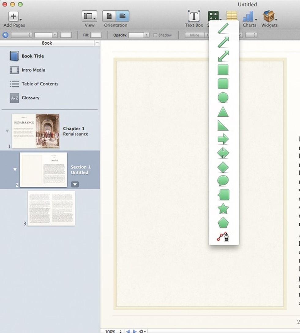 Add shapes to your pages.