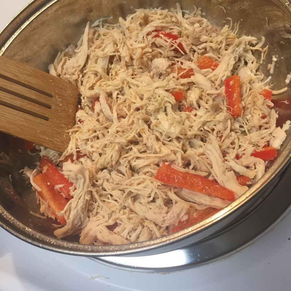 Add shredded chicken.