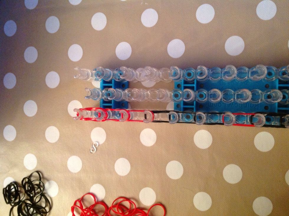 Add six more red bands, doubling them up.