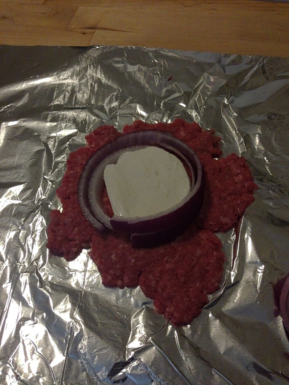 Add slivers of the onion around the mozzarella.