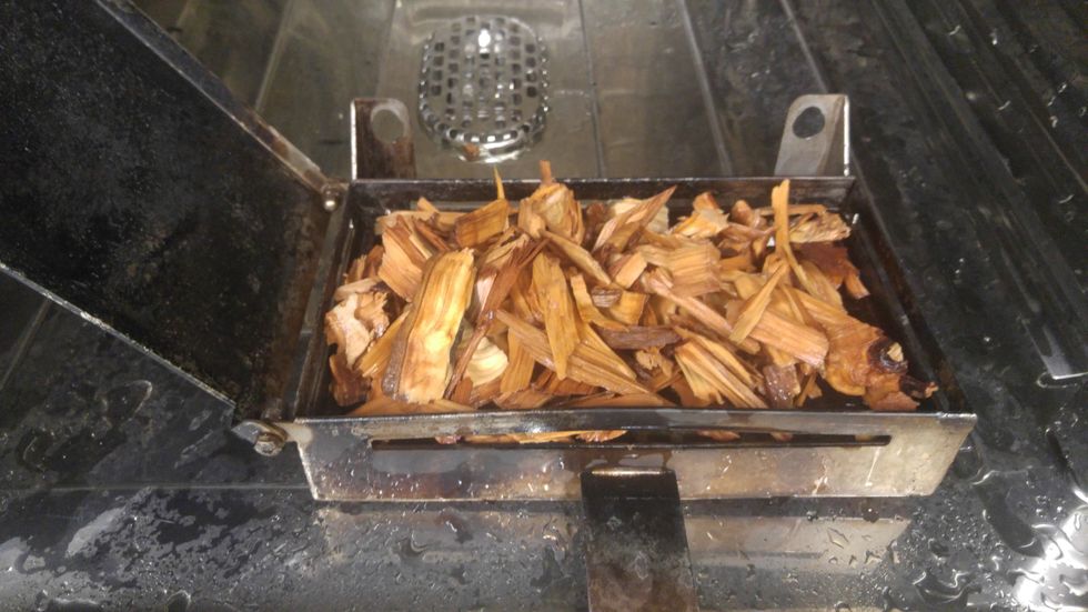 Add soaked chips to box and attach to back of the oven