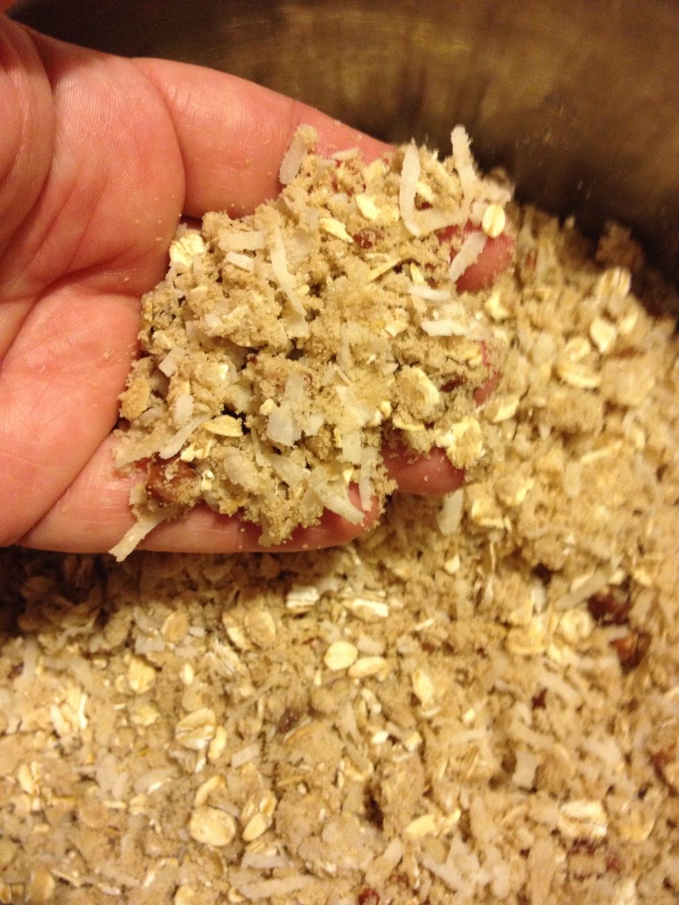 Add softened butter and mix together by squishing the butter into the mixture until it is evenly distributed. It will seem dry.