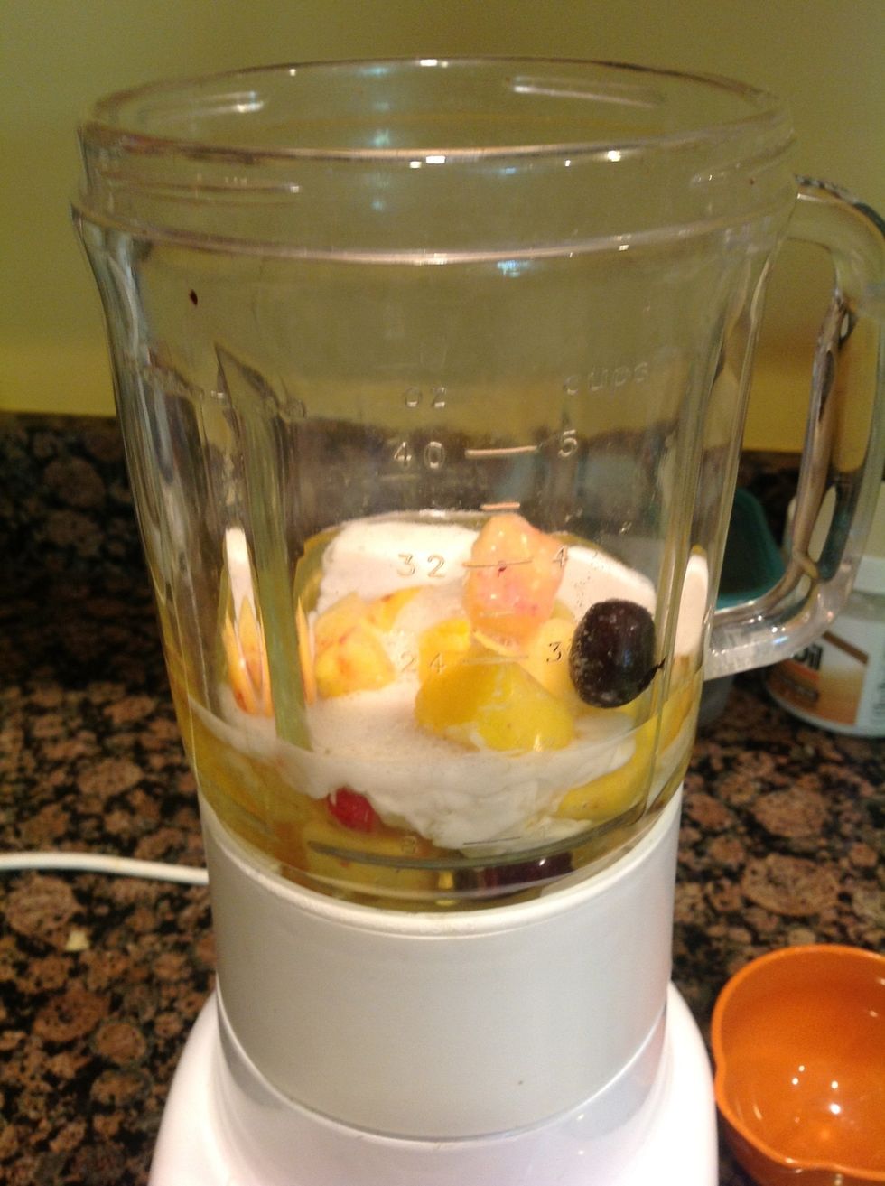 Add some almond milk until most of the fruit is covered by liquid