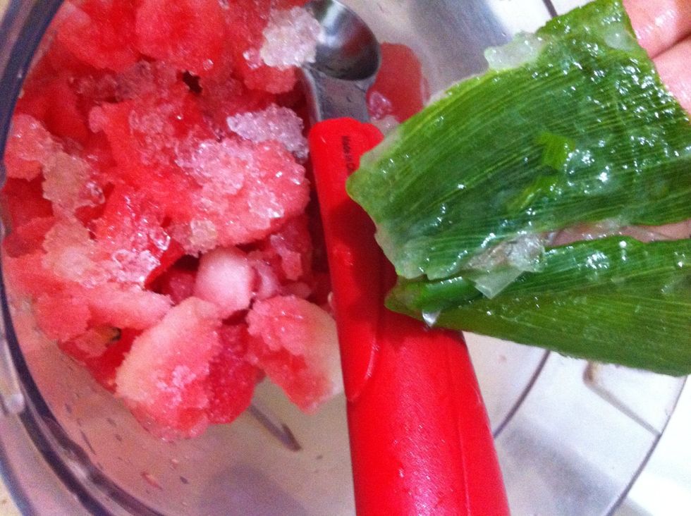 Add some aloe gel fresh 4m aloe vera leaf that I froze too.Hold frozen aloe vera leaf under water for a minute, then peel off green layer to reveal transparent aloe gel.It's great for stomach healing
