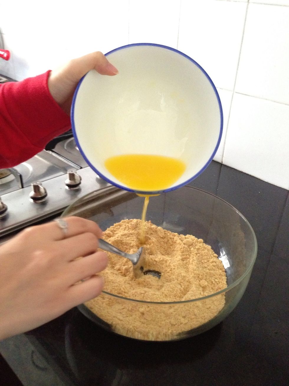 Add some butter until biscuits crumble are slight wet and able to stick together