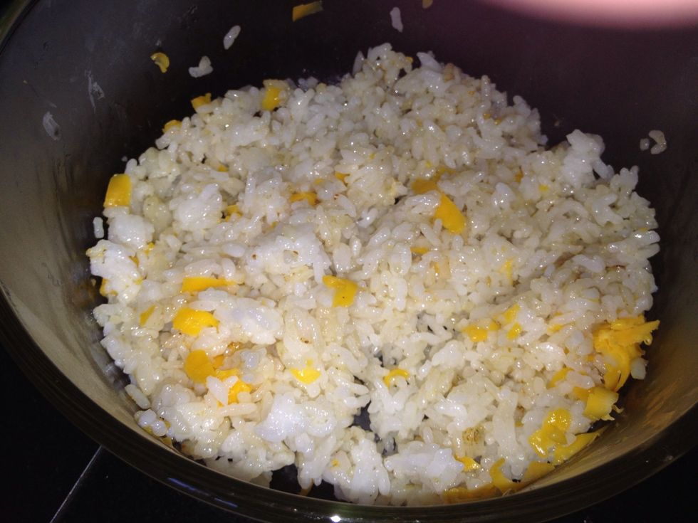 Add some cheese mixed around in a bowl.