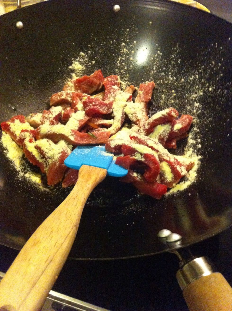Add some corn flour and keep frying...