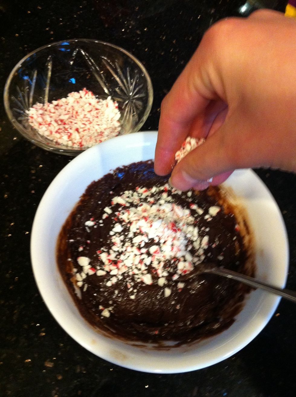 Add some crushed mints to the melted milk chocolate