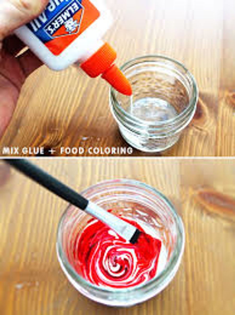 Add some food coloring to the glue and mix it (If needed)