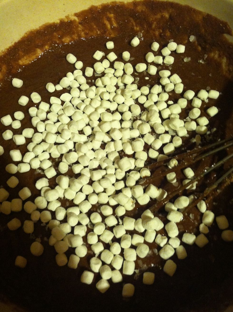 Add some of those yummy marshmallows to the batter & start stirring!