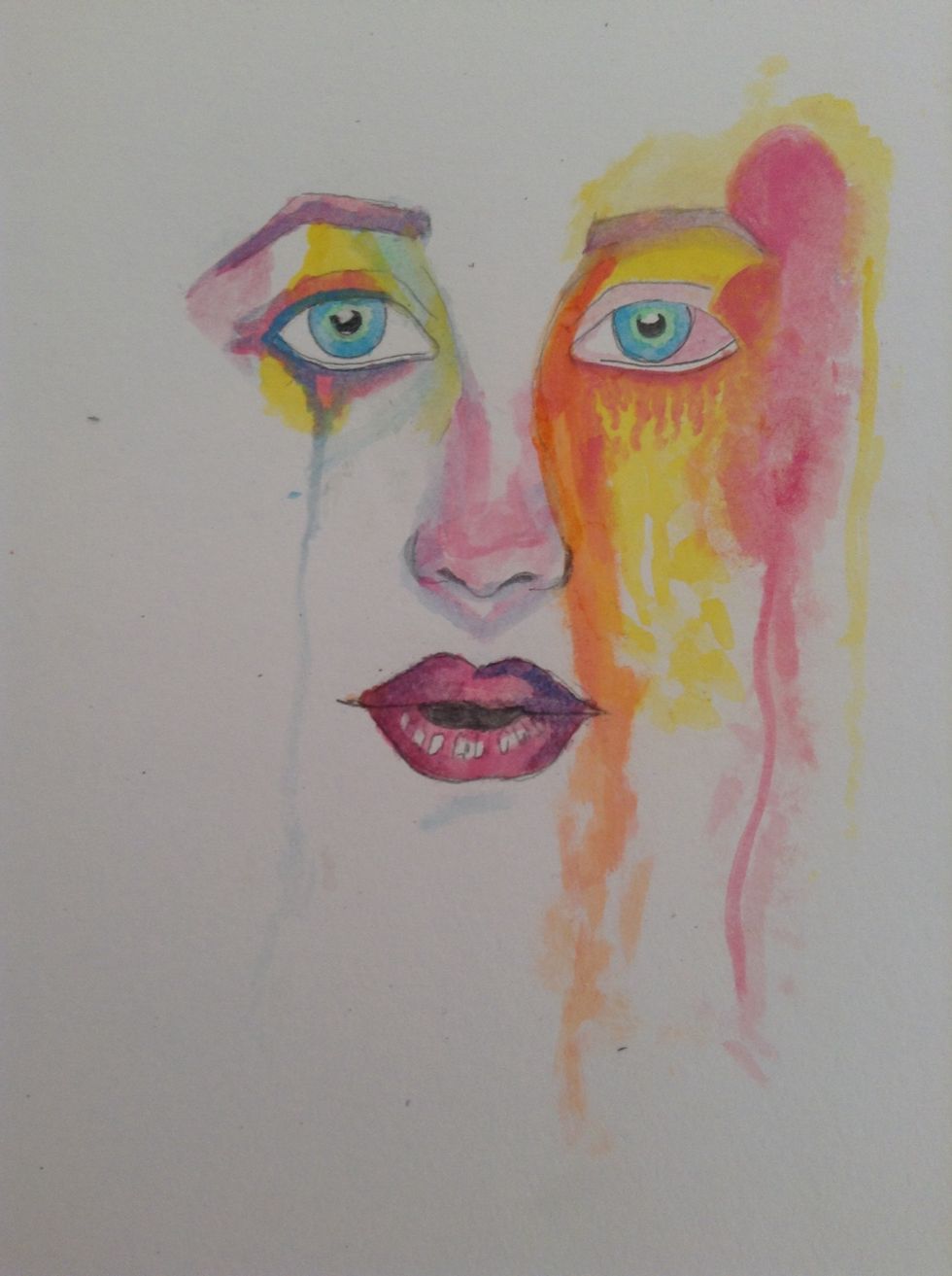 Add some pink effect next to the yellow on in the left eye "leave white space between them".