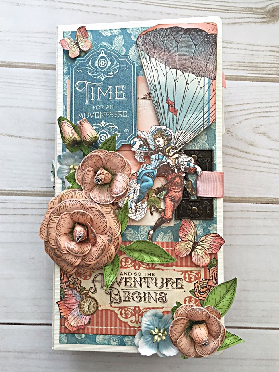 Add some pretty flowers and fussy cut butterflies and the cover looks FAB!! (I usually add the flowers at the end of my project because it is easier to work with the cover if it is not too bulky.)