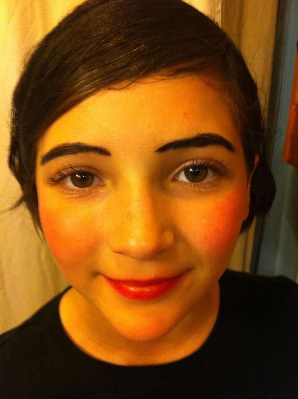 Add some red cheeks and lips..\ud83d\udc84..and a wee bit of mascara.