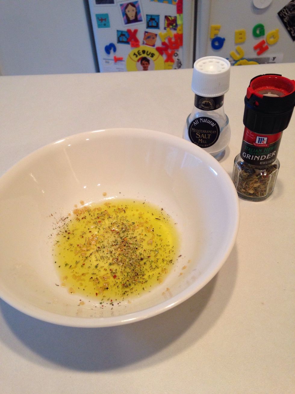 Add some salt and herbs. (This part is to your taste; I have an herb grinder which makes this step a breeze!) Mix well.