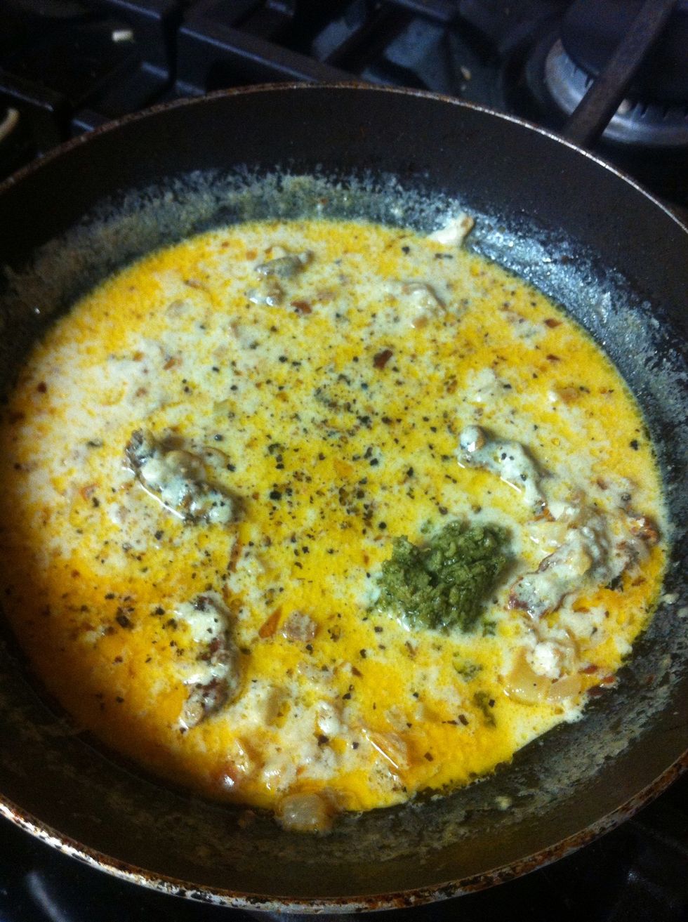 Add some salt and pepper and pesto