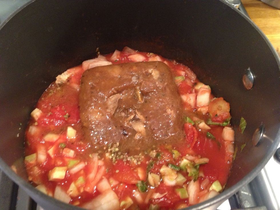 Add some stock (this is fresh but a stock cube would be fine)