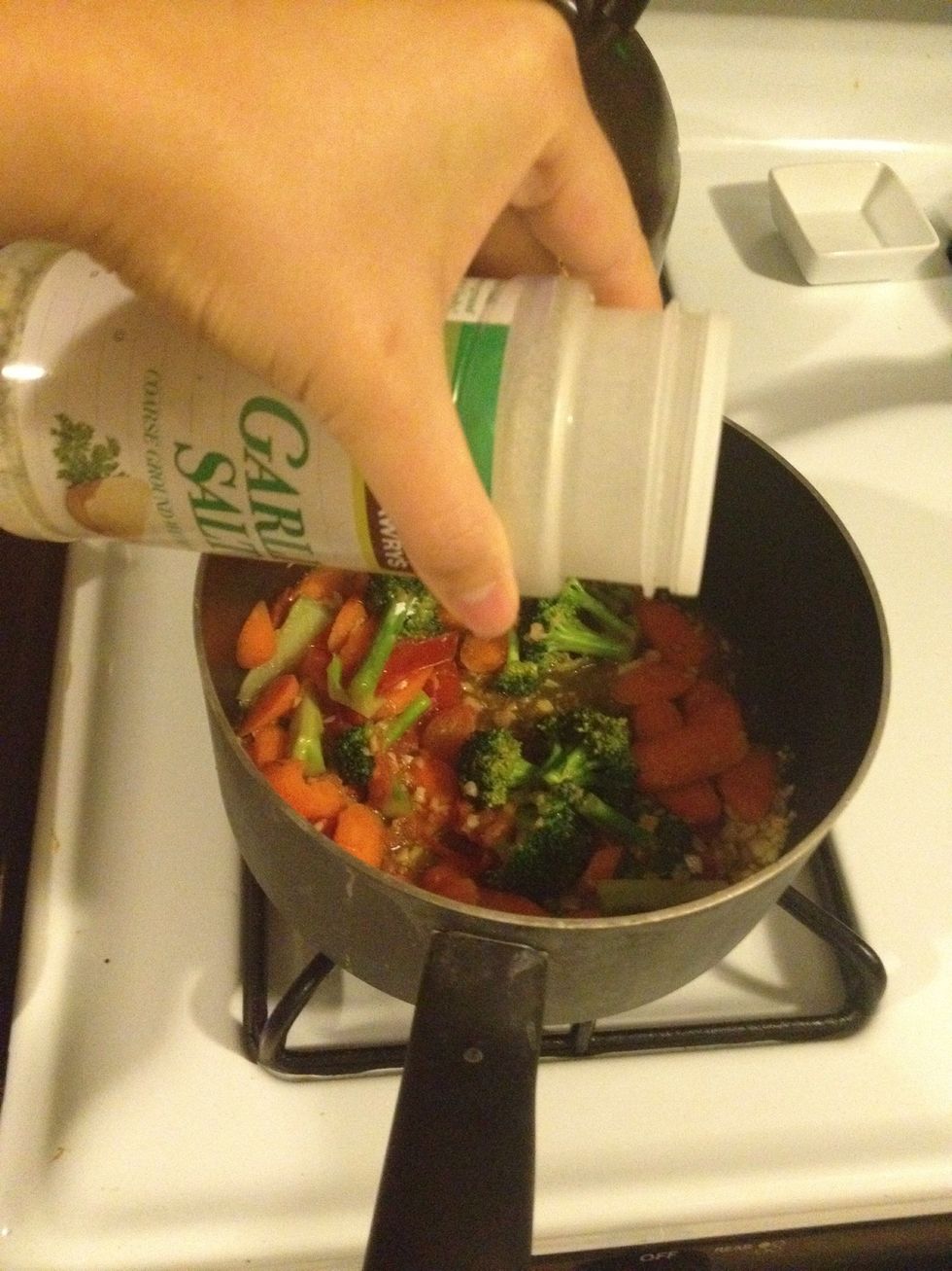 Add some sugar, rice wine, water and garlic salt for the flavor. After 5 minutes this side dish is done.