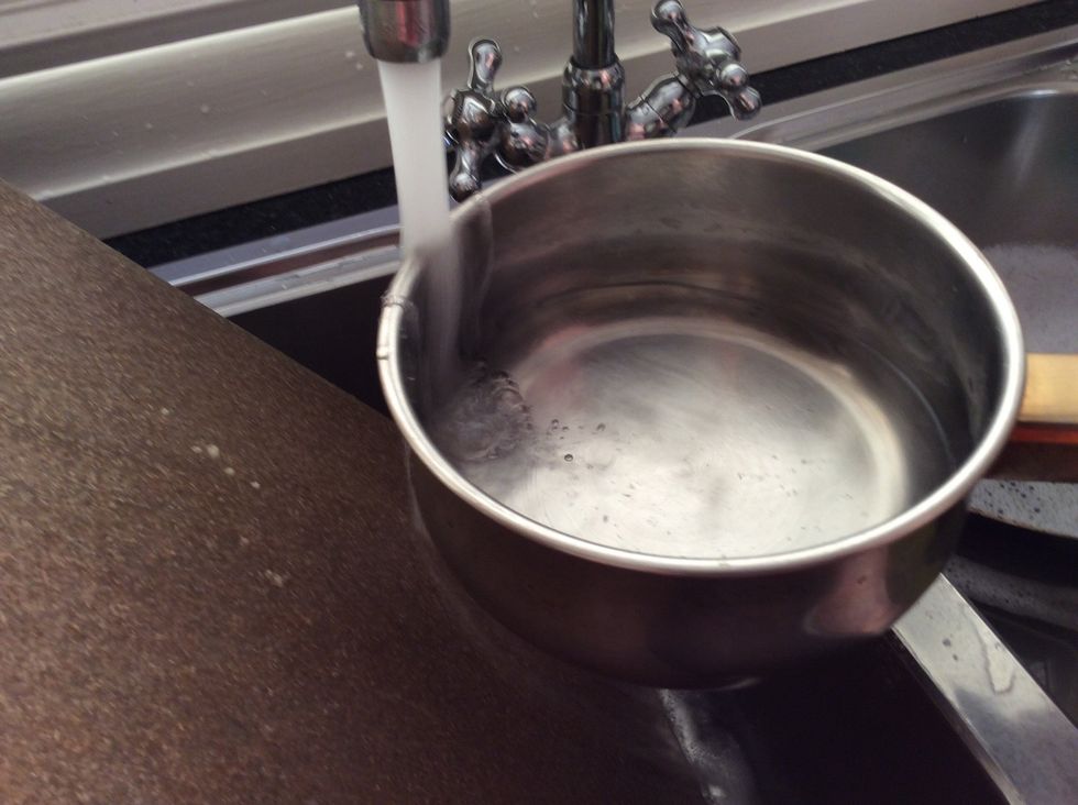 Add some water into a saucepan