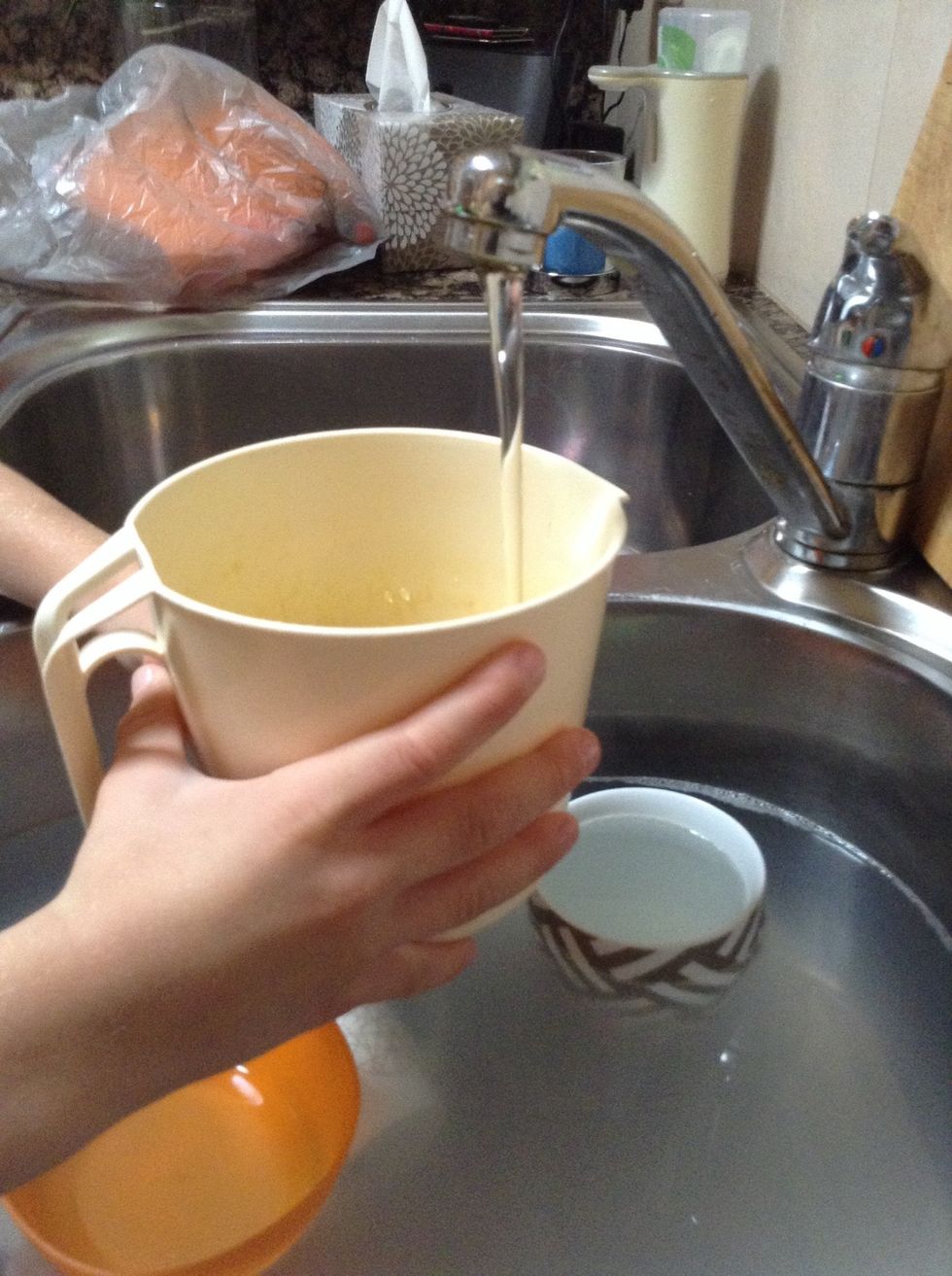 Add some water into the bowl just so the noodles are floating.