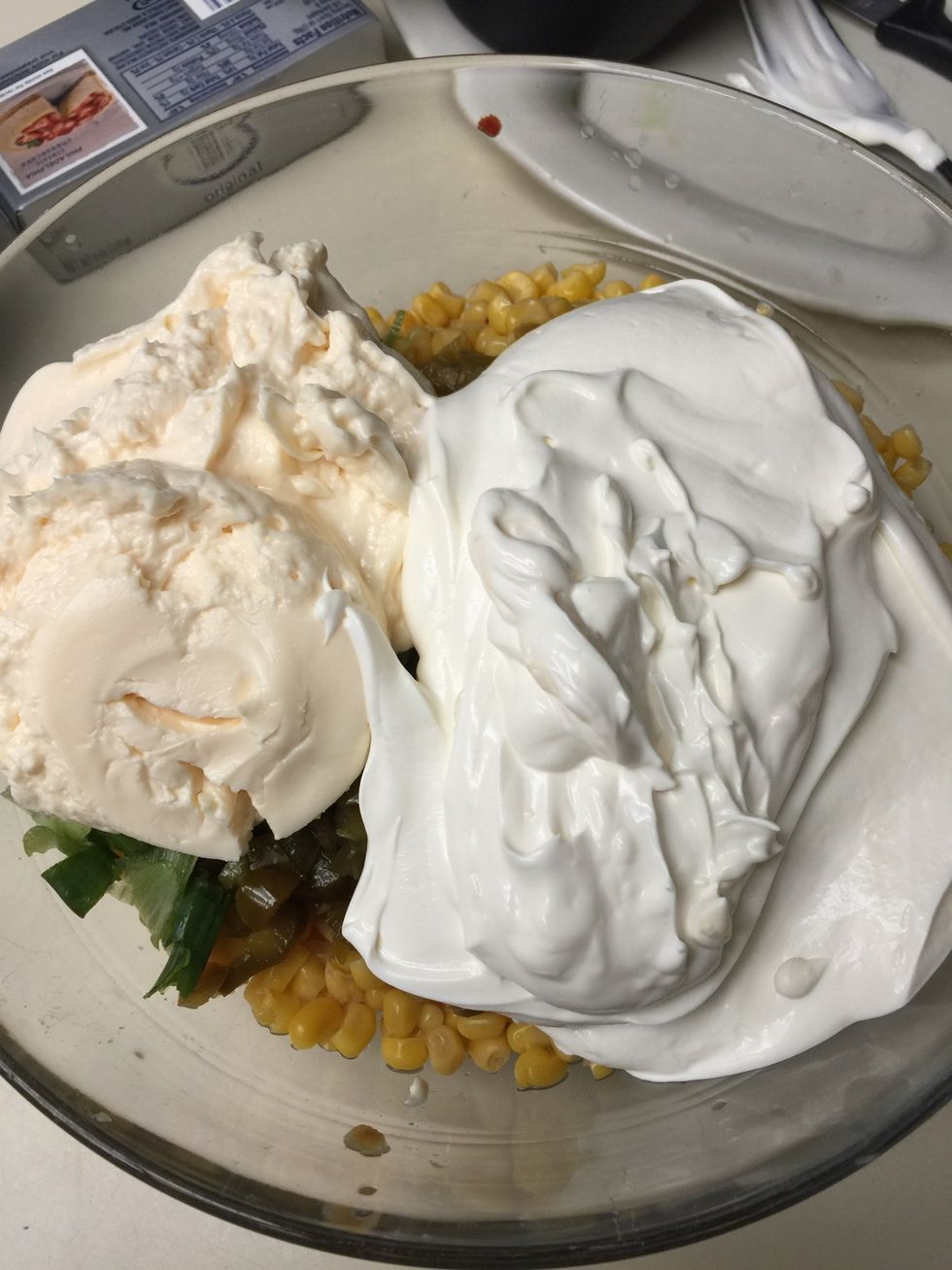 Add sour cream and mayonnaise.