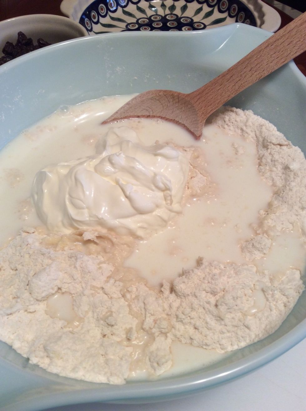 Add sour cream and milk.