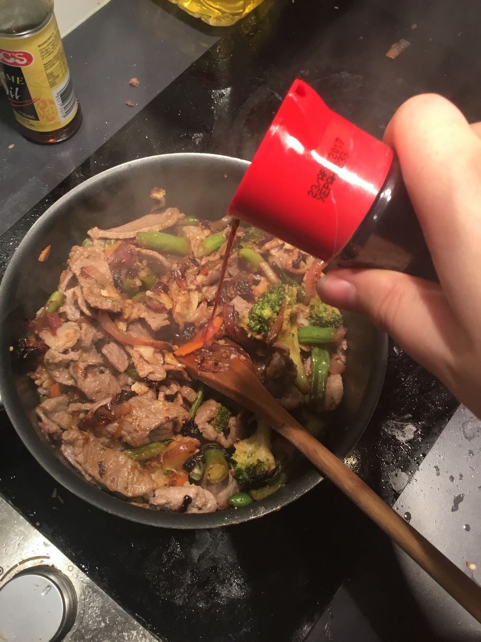 Add soy sauce to the beef. Can also add honey for a honey-soy stir fry flavour.