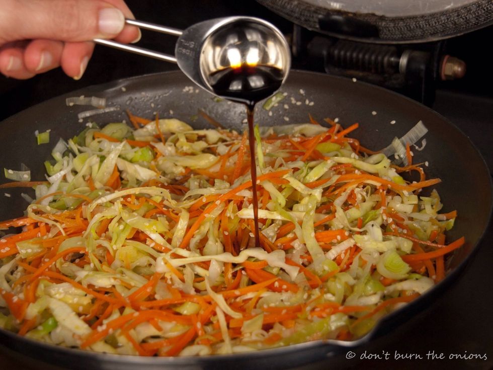 Add soya sauce, salt and pepper and give it all a good stir! Cook for a further minute or until vegetables have softened but still retain some crunch.