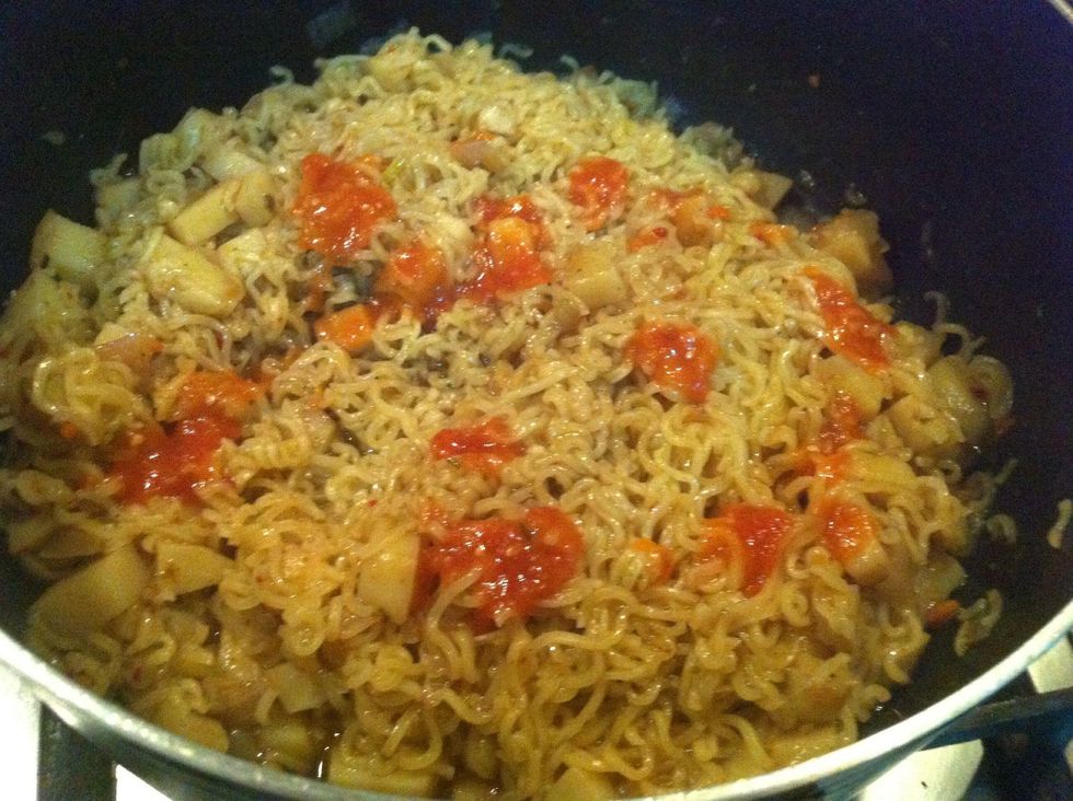 add soya sauce, vinegar, ketchup and pinch of salt.. u can also add one of your favorites sauces from your fridge.. make it your own way...