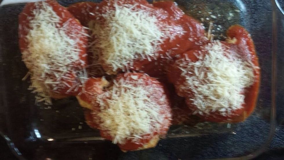 Add spaghetti sauce and fresh cheese to chicken and cook another 10-15 minutes.