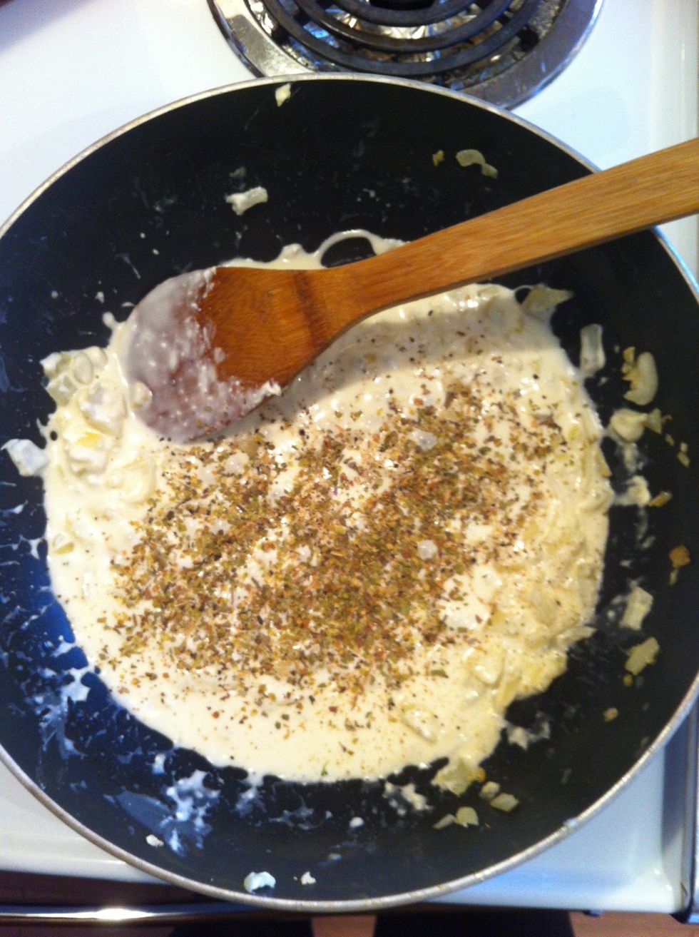 Add spices and cheese. Mix thoroughly.