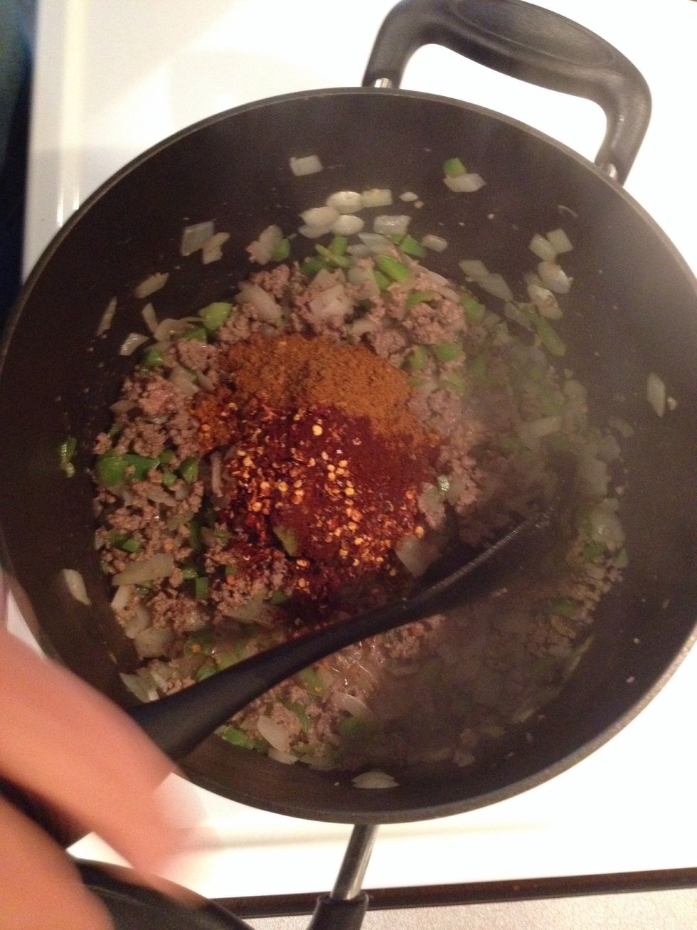 Add spices and stir constantly until thoroughly mixed.