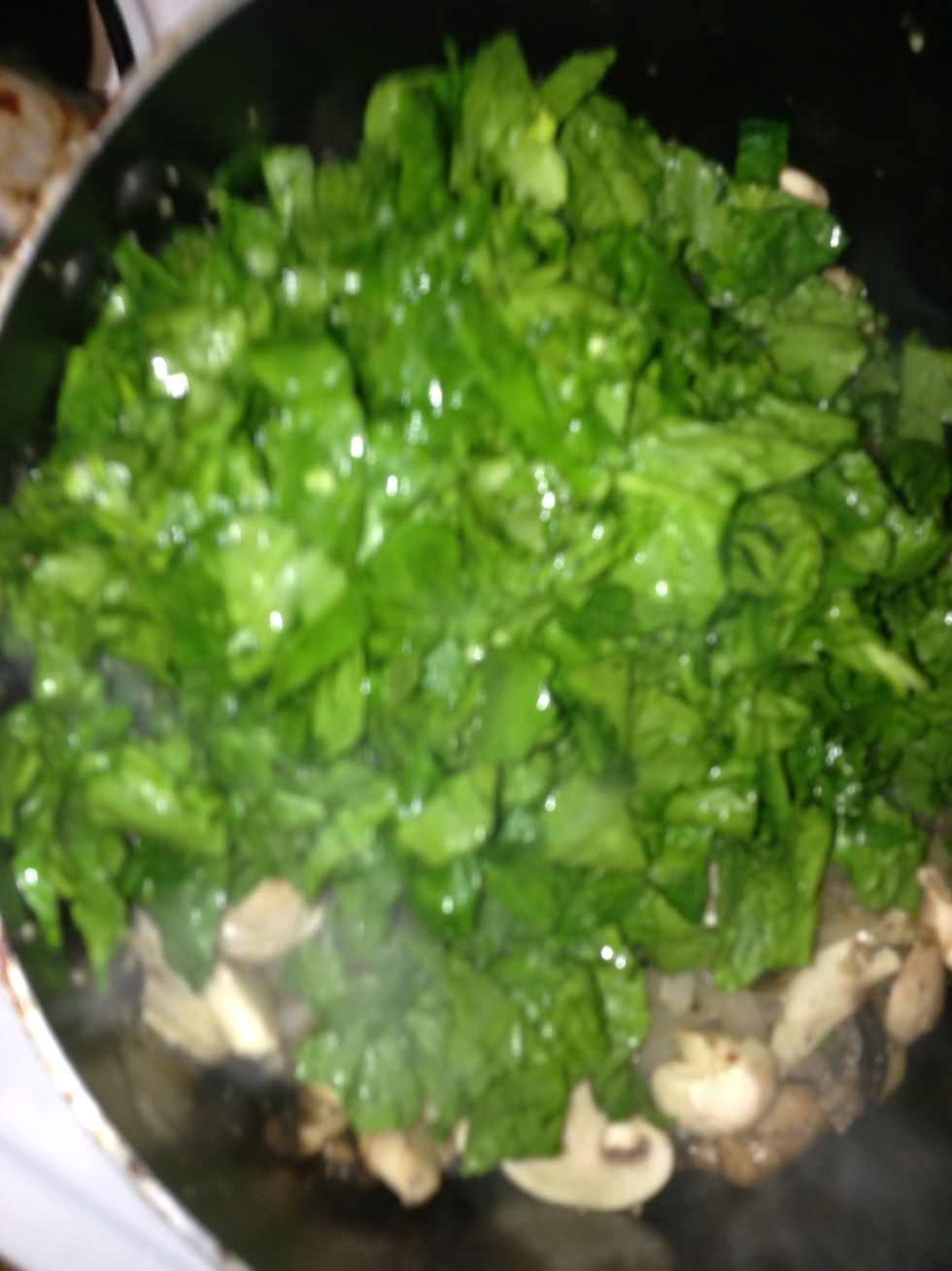 Add spinach and sprinkle salt & pepper. Cook it through till there no liquid left.
